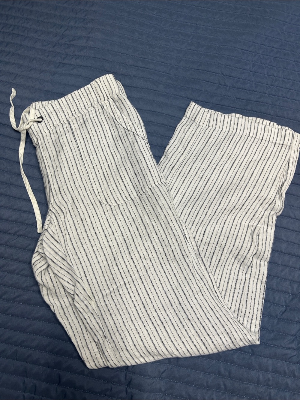 Athleta linen Striped Drawstring Pants - White & black